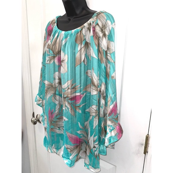 Easel pretty blue floral print long sleeve blouse - Picture 4 of 6